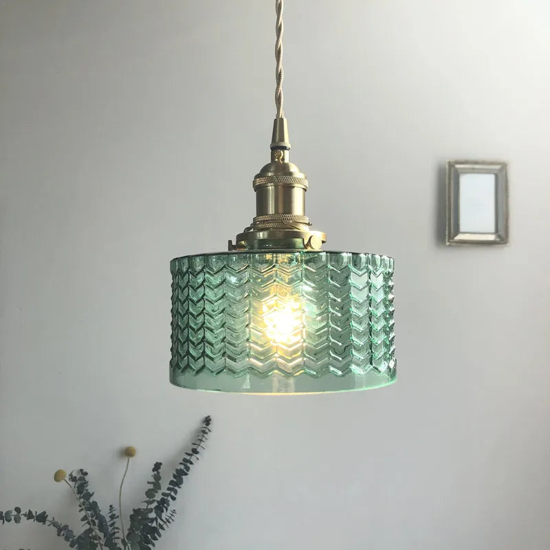 Afralia™ Green Glass LED Hanging Light Fixture Copper Socket Modern Pendant Lamp