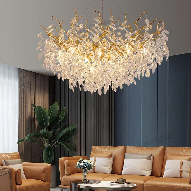 Afralia™ Luxury Gold Chandelier LED Light for Living Room & Hotel Hall