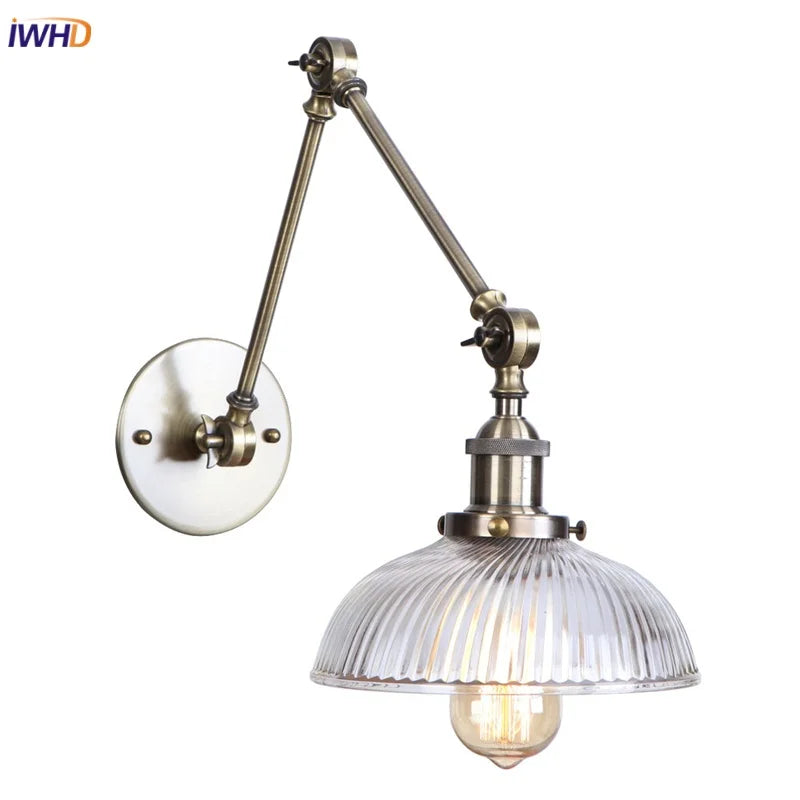 Afralia™ Vintage Loft Glass Swing Arm Wall Lamps