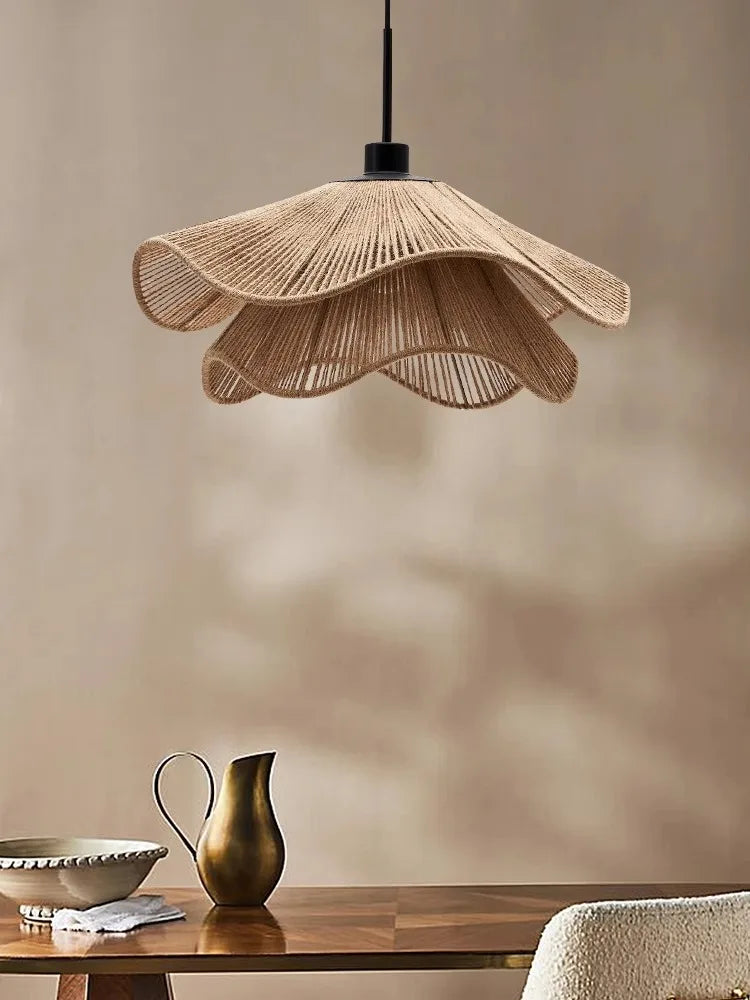 Afralia™ Hemp Rope Chandelier: Nordic Minimalist Wabi Sabi LED Pendant Light for Dining & Bedroom