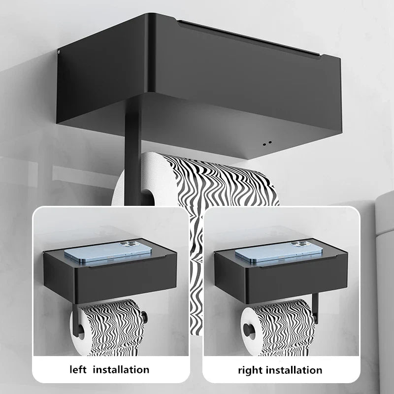 Afralia™ Toilet Paper Holder with Phone Shelf: Aluminum Tissue Roll Storage