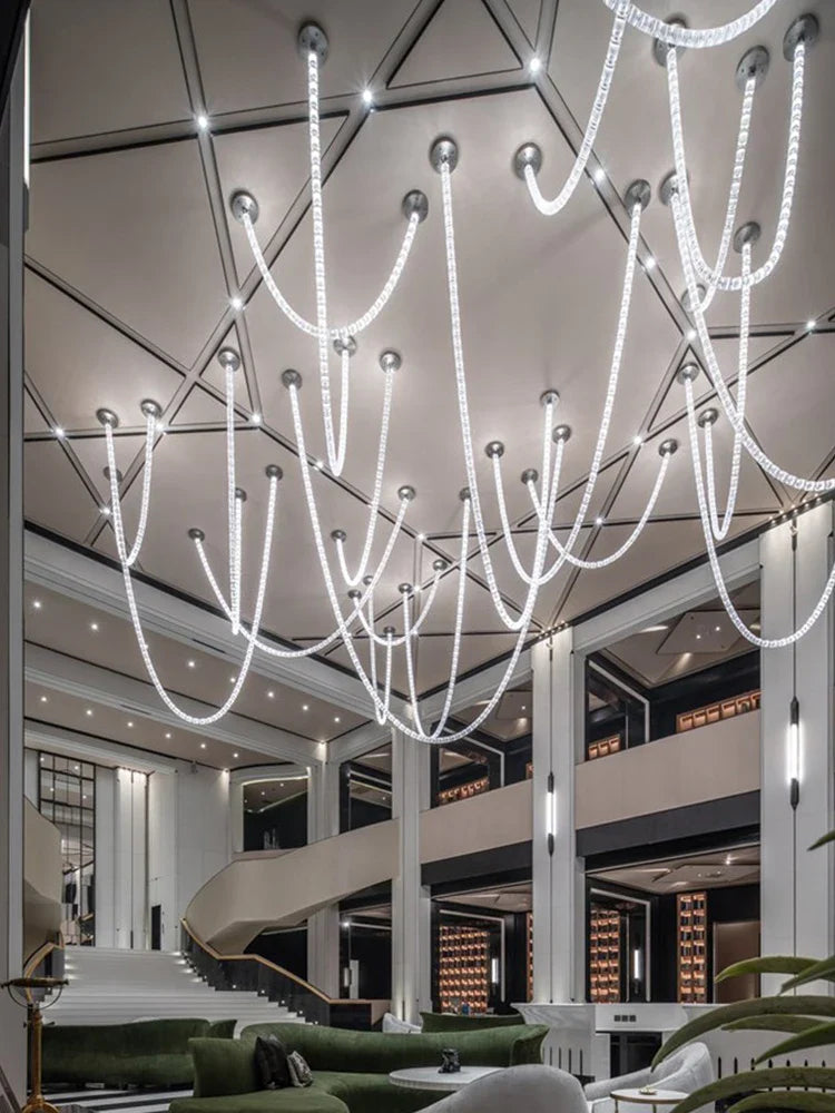 Afralia™ Crystal Bullet High Ceiling Chandelier for Living Room & Staircase