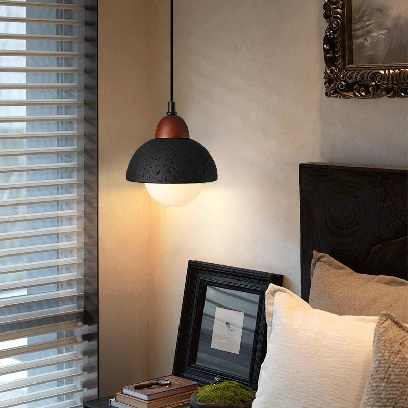 Afralia™ Black Travertine Pendant Light: Nordic Modern LED Hanging Lamp for Living Room & Bedroom