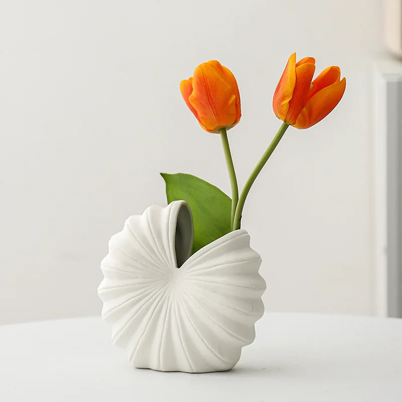 Afralia™ Shell Nautilus Snail Ceramic Vase Semicircle - Home Decor & Flower Arrangement