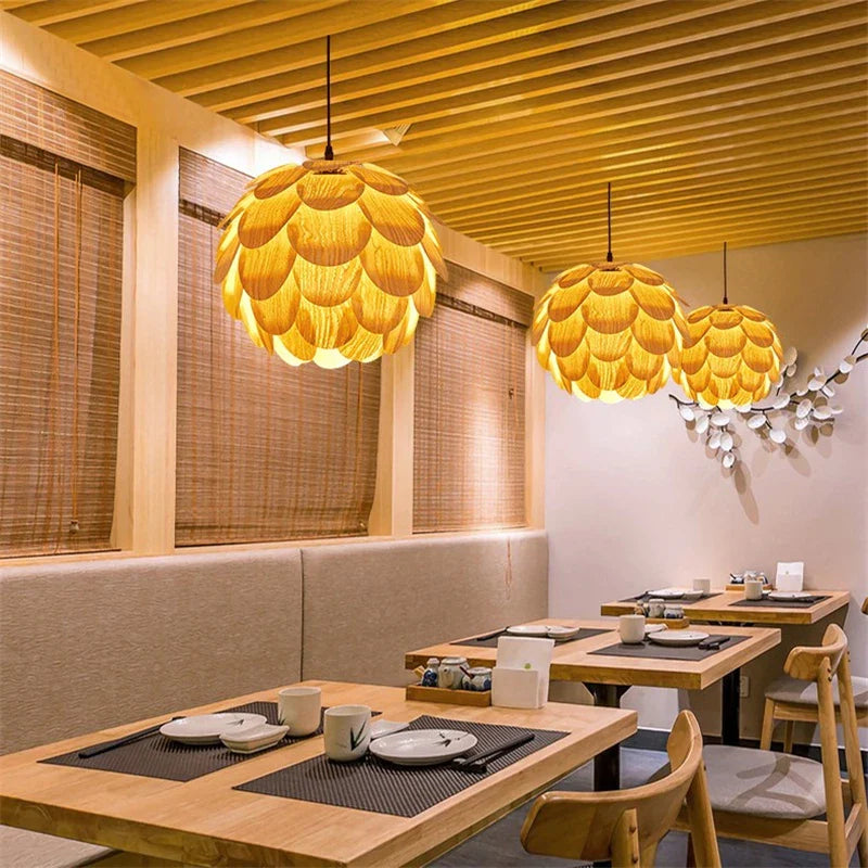 Afralia™ Pine Fruit Chandelier: Nordic Bamboo Wood Art Pendant Lamps for Dining Living Room Restaurant