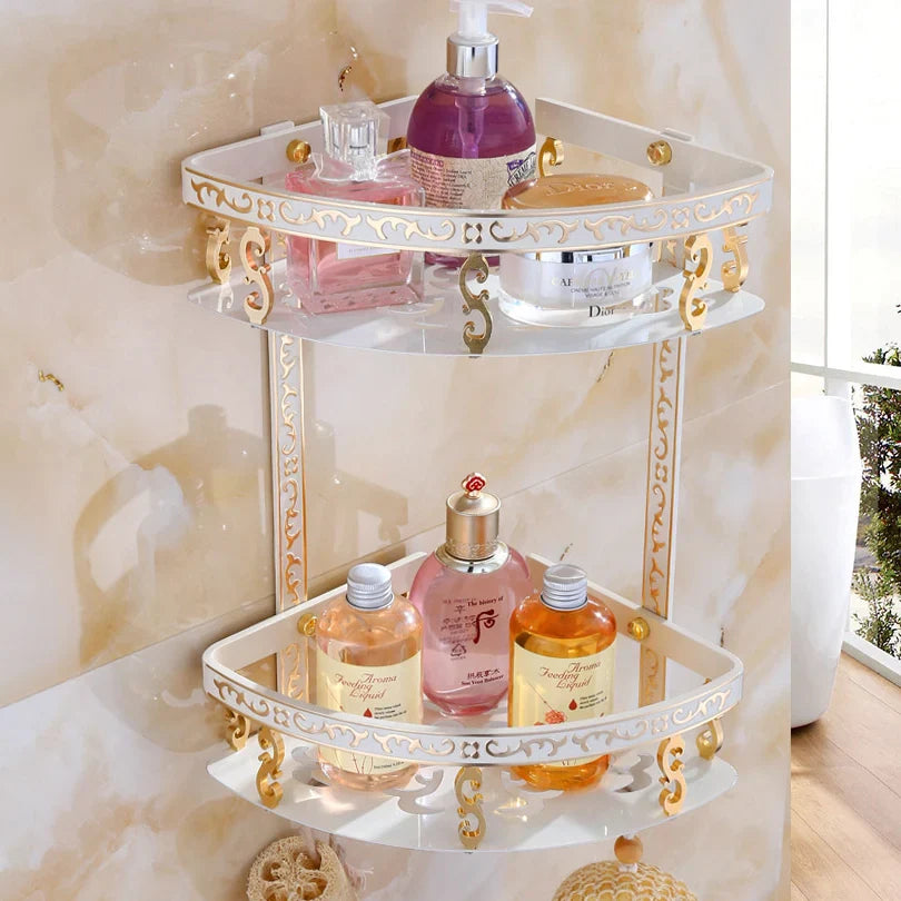 Afralia™ Aluminum Bathroom Corner Shelf - 40cm Length, Antique Finish, Shower Room Basket