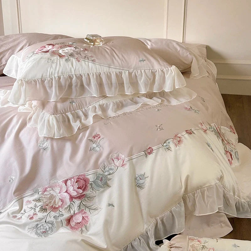 Afralia™ Floral Embroidered Princess Bedding Set - 1000TC Egyptian Cotton Luxe Collection