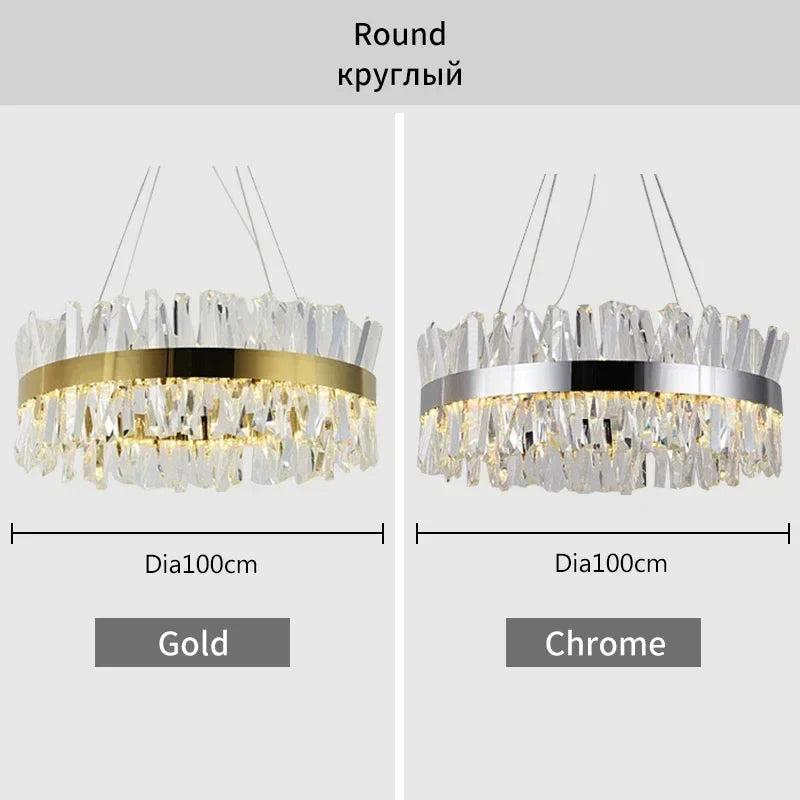 Afralia™ Modern Gold Round Crystal Chandelier Pendant Light for Home Decor