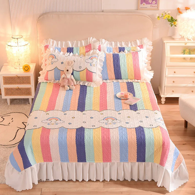 Afralia™ Chiffon Quilted Bed Spread Set - Queen Size Cotton Bedspread Cover