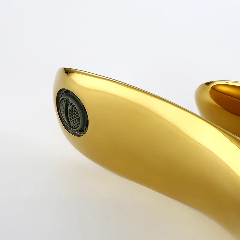 Afralia™ Golden Bathroom Faucet Single Handle Sink Mixer Tap Deck Mounted Basin Tapware