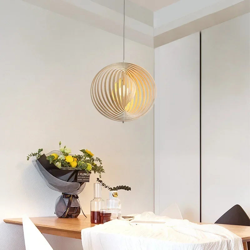 Afralia™ Japanese Moon Pendant Light Wood Chandelier for Home Decoration