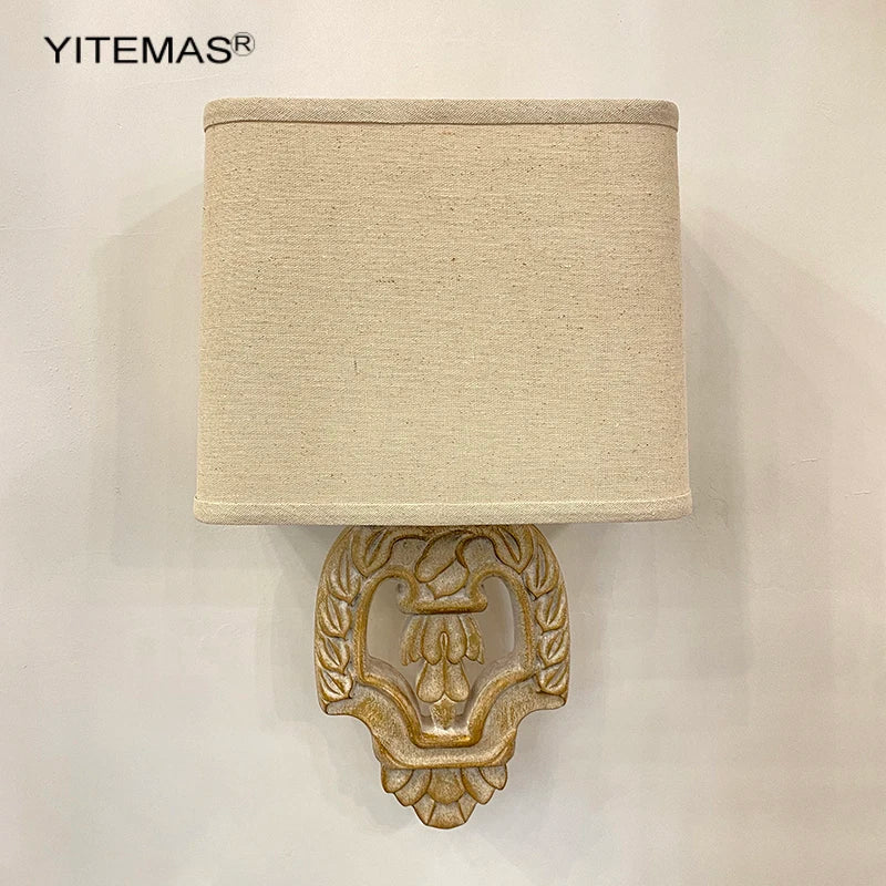 Afralia™ Vintage Wooden Fabric Shade Wall Sconce for Bedroom and Living Room