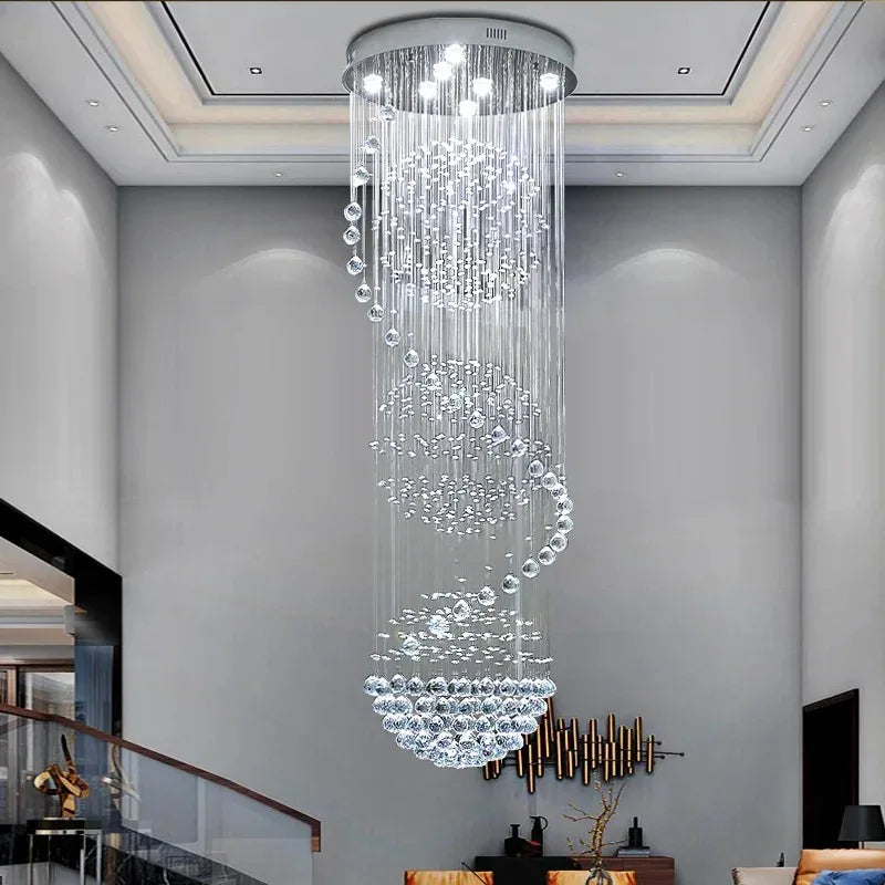 Afralia™ Modern LED Crystal Ball Chandelier Spiral Staircase Pendant Light