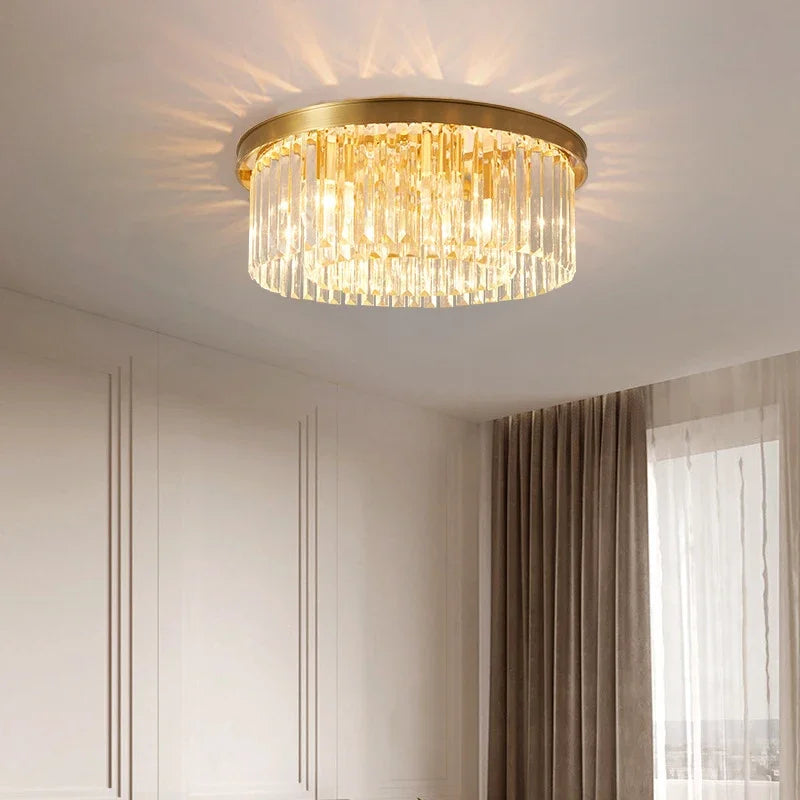 Afralia™ Luxury Crystal LED Ceiling Lamps Black Gold for Bedroom Bathroom Teen Room