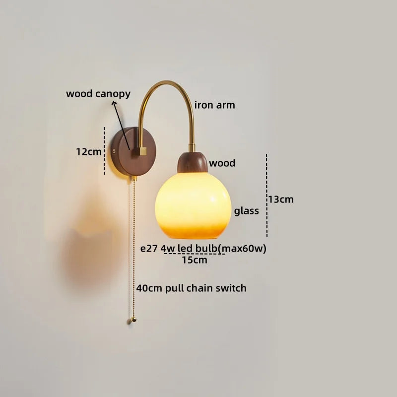 Afralia™ Modern Wood Glass LED Wall Light for Bedroom Living Room Corridor