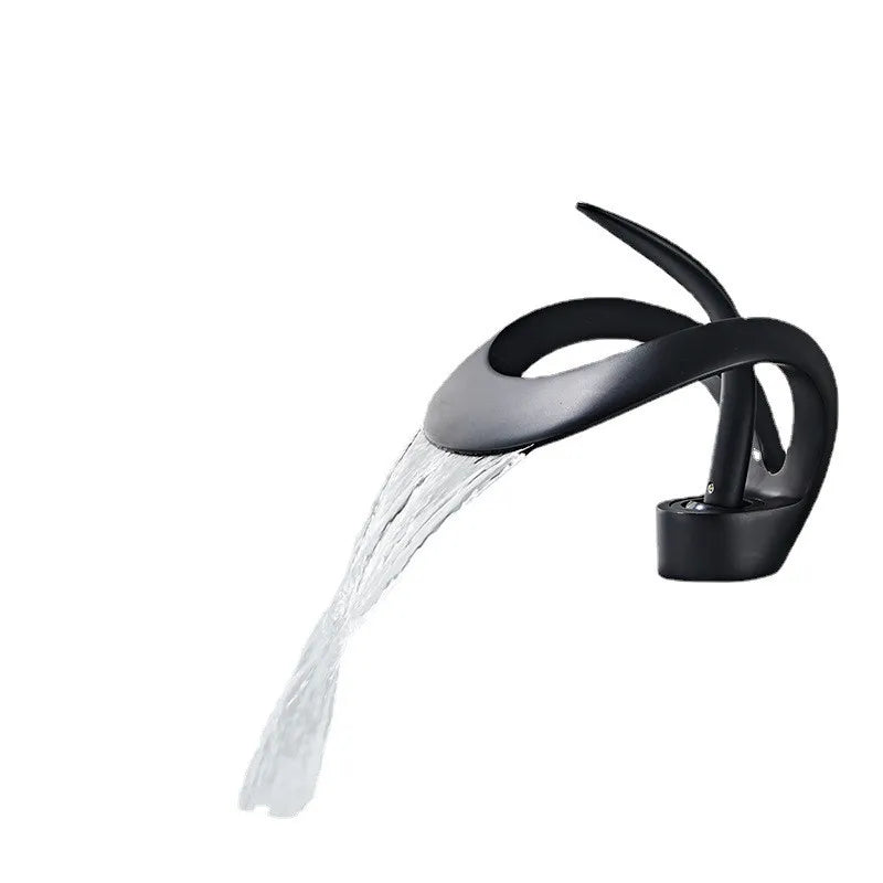 Afralia™ White & Black Brass Bathroom Faucet: Creative Grey Sink Mixer Tap, Waterfall Basin