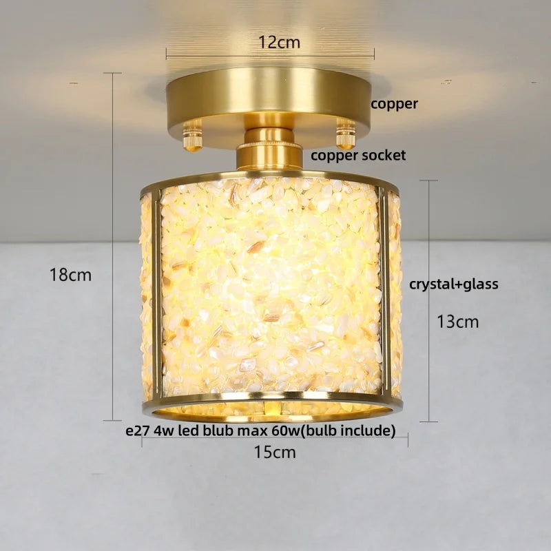 Afralia™ Handcrafted Glass Crystal Copper Ceiling Light Fixture for Dining Bedroom Kitchen