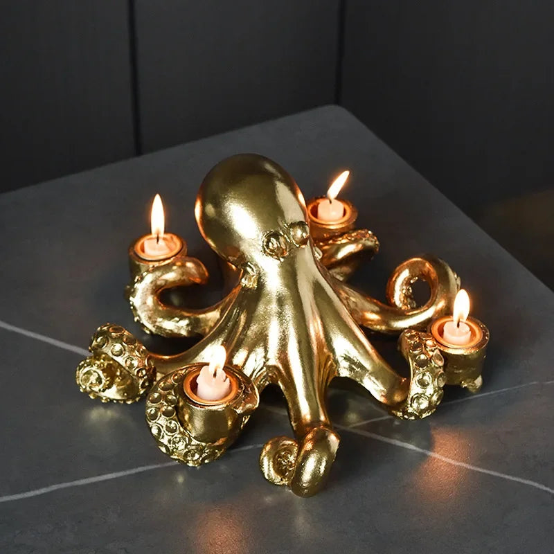 Afralia™ Golden Octopus Sculpture Candle Holder Candelabrum for Home Decoration
