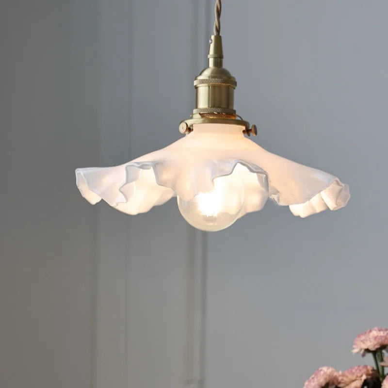 Afralia™ LED Pendant Lamp with Adjustable Brass Knob Switch & White Glass