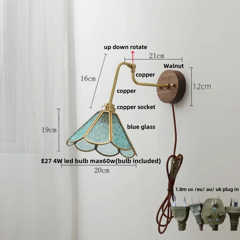 Afralia™ LED Wall Lights Pull Chain Switch Bedside Lamp Amber Glass Modern Stair Light Fixtures