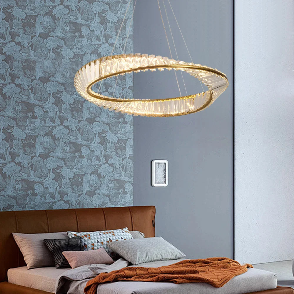 Afralia™ Ring Led Chandelier Gold Copper Pendant Lamp for Living Dining Room