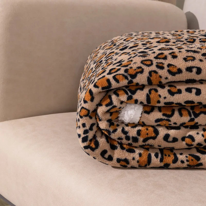 Afralia™ Double Layer Leopard Print Coral Fleece Blanket - 150X200Cm Office Bedspread