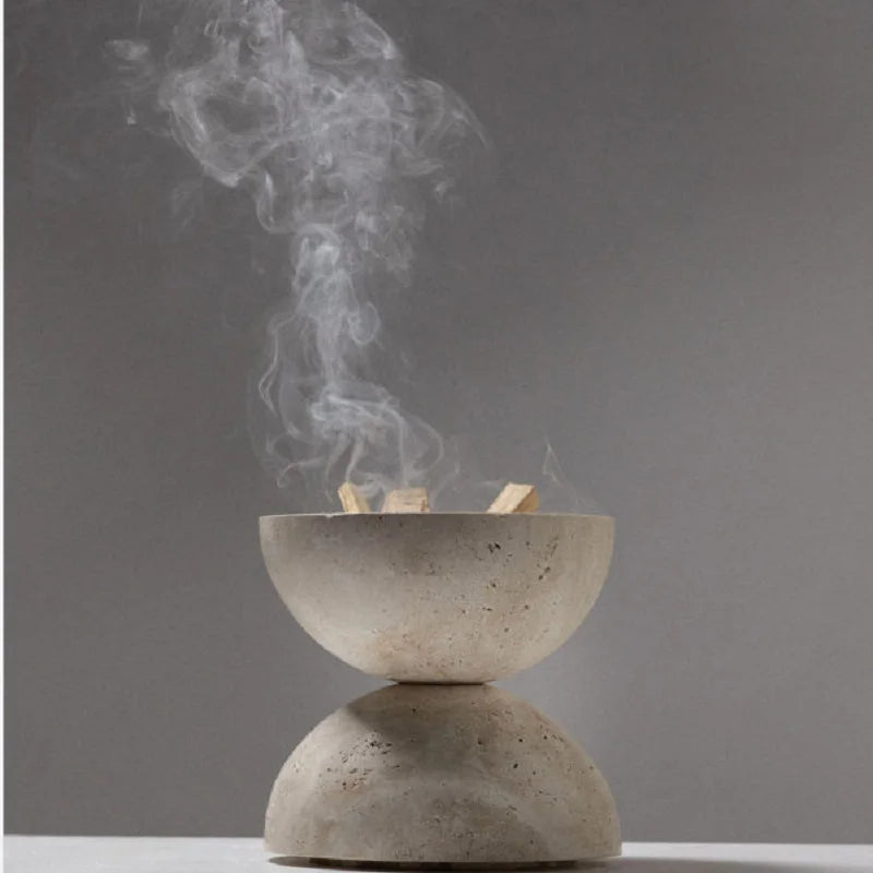 Afralia™ Beige Travertine Sphere Incense Burner - Natural Marble Stone Religious Ornament
