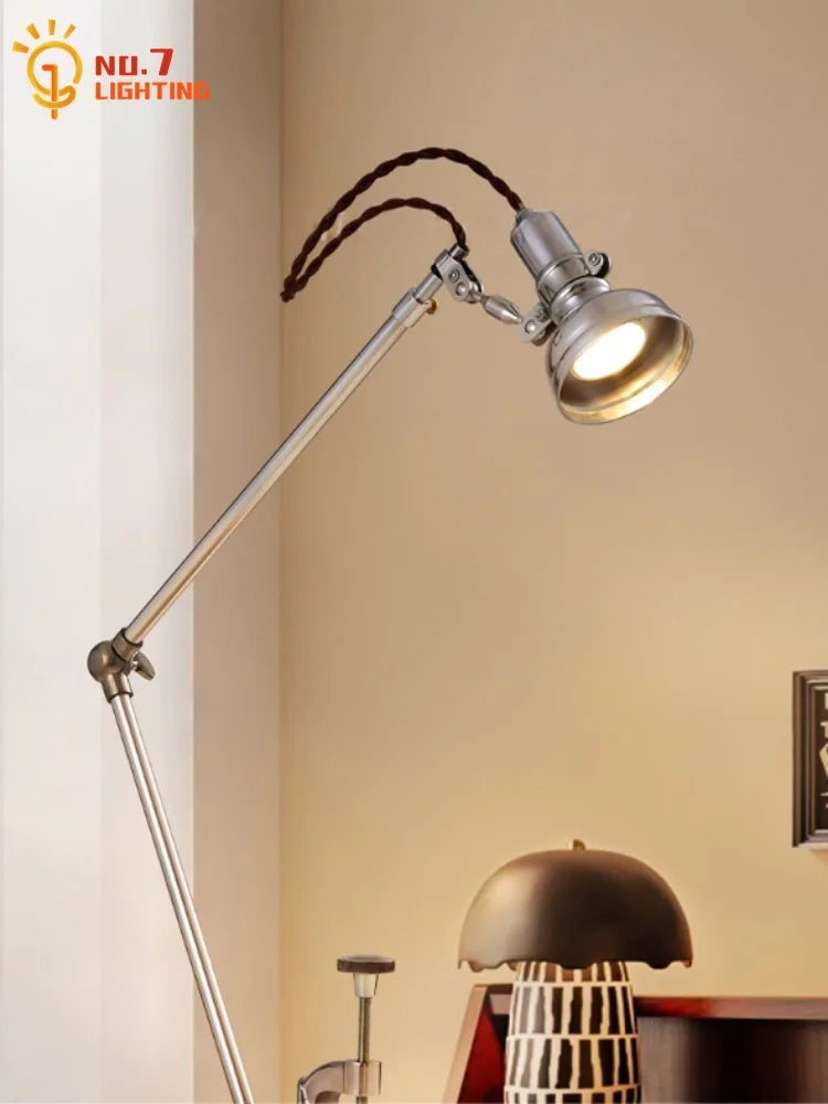 Afralia™ Swing Arm LED Table Lamp Industrial Retro Bedroom Study Desk Light