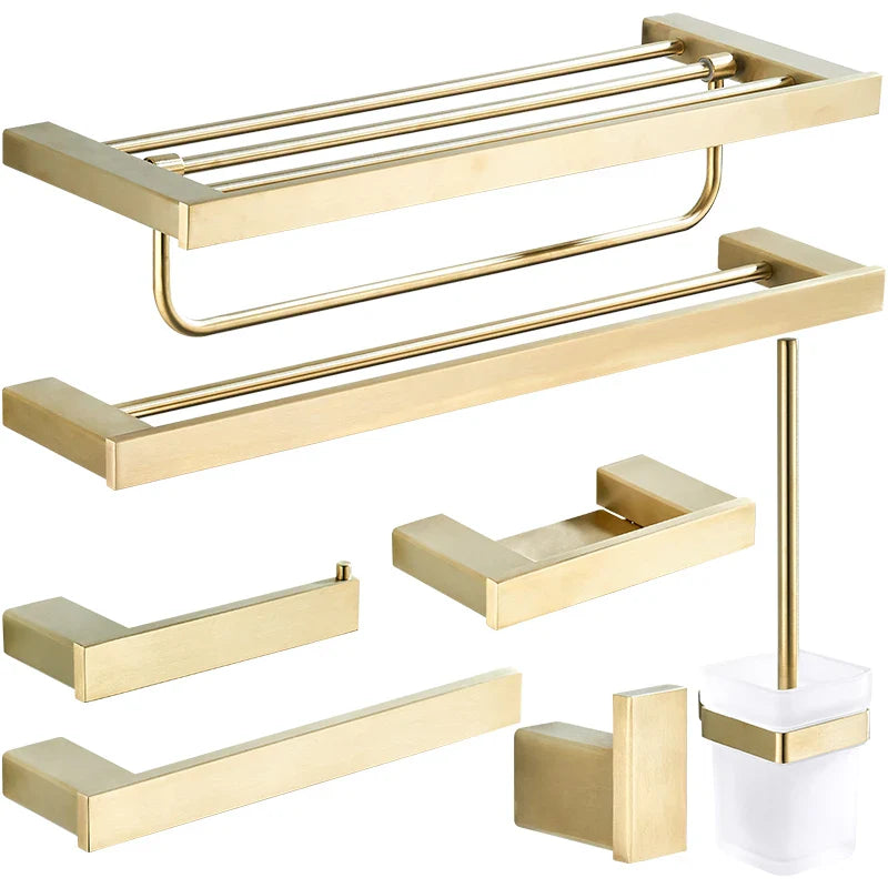 Afralia™ Bath Set: Towel Rack, Corner Shelf, Paper Holder, Mixer Faucet - Brushed Matt Gold