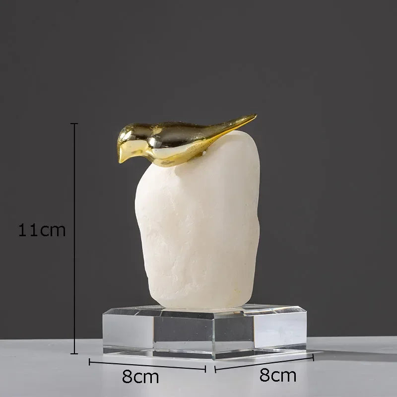 Afralia™ Golden Bird Statue Crystal Base Desk Ornament, Gold-plated Modern Home Decoration