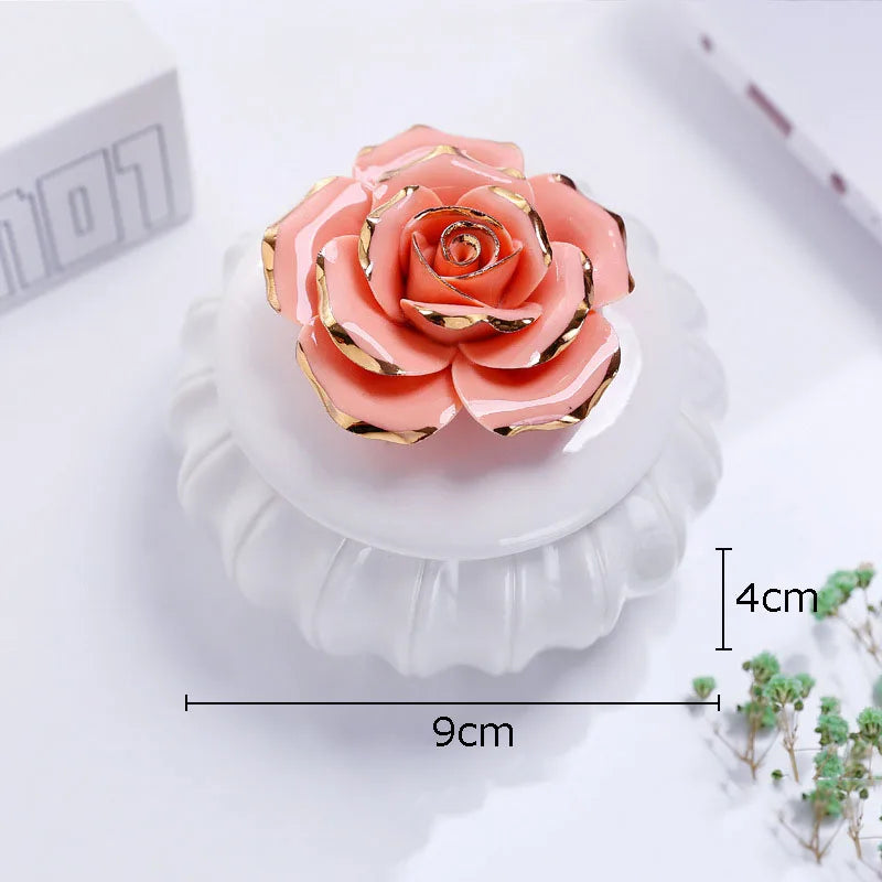 Afralia™ Rose Flower Ceramic Tea Canister Candy Pot Storage Jar