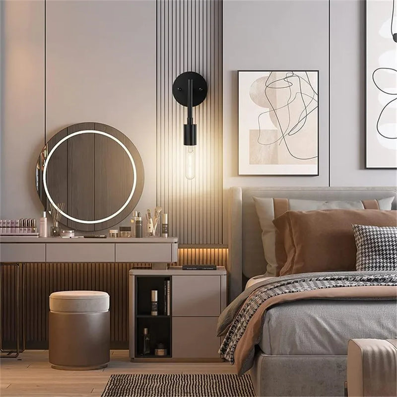 Nordic Wood Wall Lights Bedroom Bedside Lamp Black Modern E27 Sconce LED Afralia™ Lighting