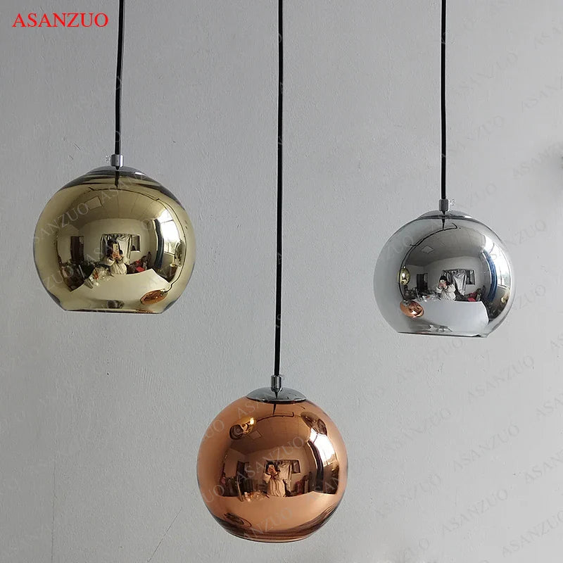 Afralia™ Glass Pendant Lights 15cm/20cm Round Ball Hanging Lamp in Golden/Copper/Silver Plating