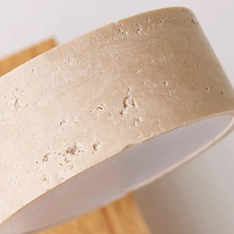 Afralia™ Yellow Travertine Wood Canopy LED Wall Light, Japan Style Bedside Lamp