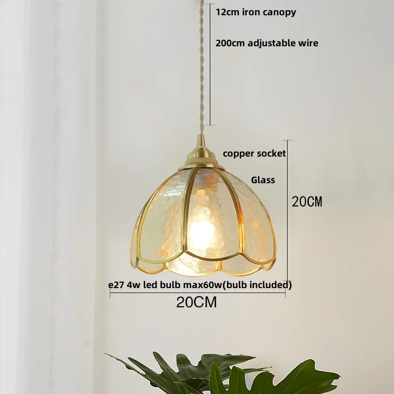 Afralia™ Copper Wire Glass Pendant Lamp Adjustable Vintage Style for Coffee Bar & Aisle