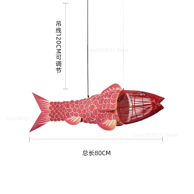 Afralia™ Bamboo Fish Pendant Light: Chinese Style Chandelier for Modern Living Room Decor