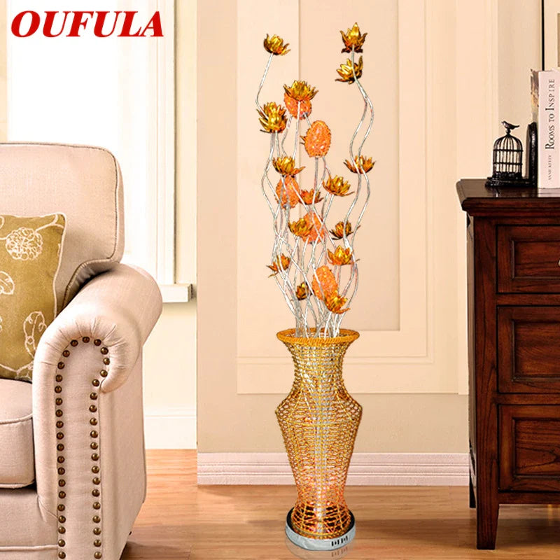 Afralia™ Nordic Golden Flower Floor Lamp: Modern Art LED Decor for Living Room & Bedroom