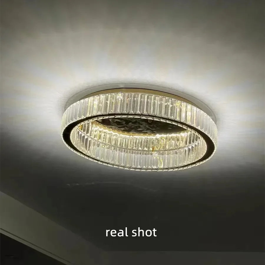 Afralia™ Gold Steel LED Dimmable Ceiling Lights Luxury Crystal Fixture