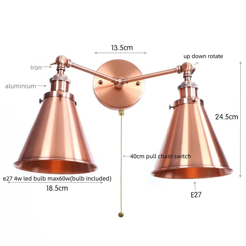 Afralia™ Loft Plug-in LED Wall Lamps Industrial Silver Vintage 2 Heads Lighting