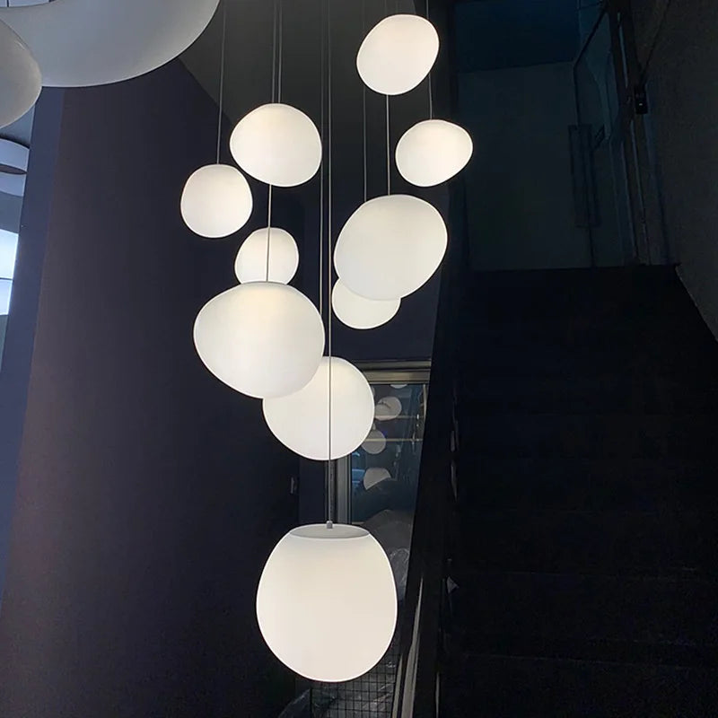 Afralia™ Gregg Glass Suspension Light - White LED Cobblestone Pendant for Villa Staircase & Shop