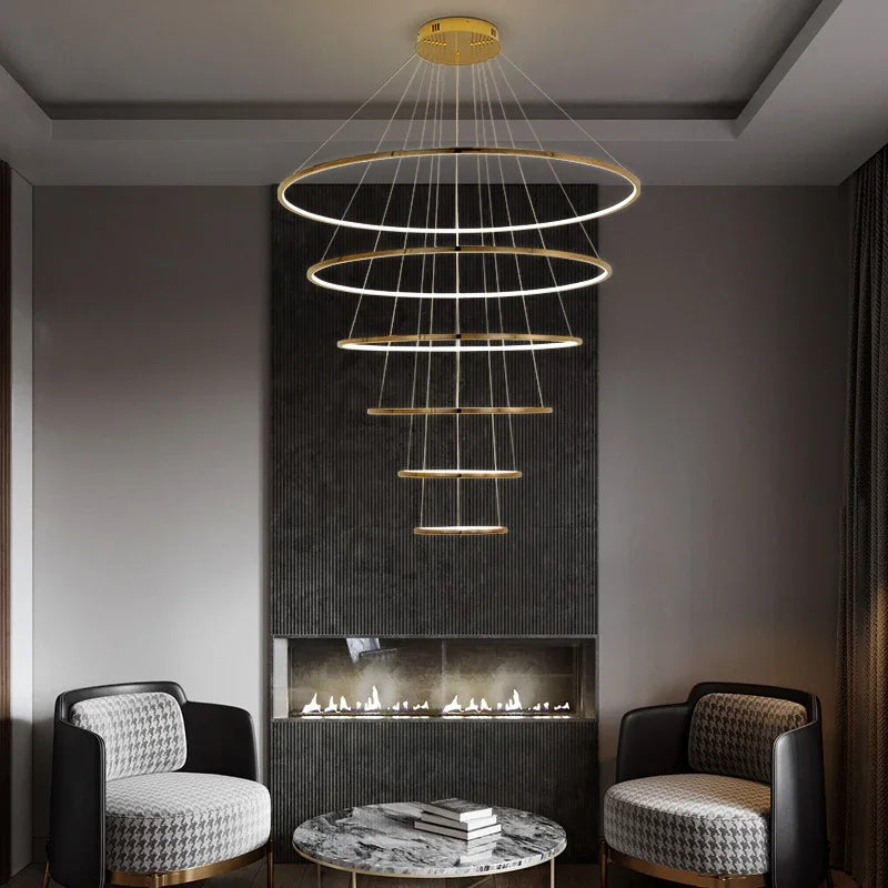 Afralia™ Nordic Golden Circle LED Chandelier for Villa Living Room, Hall Decor & Lighting