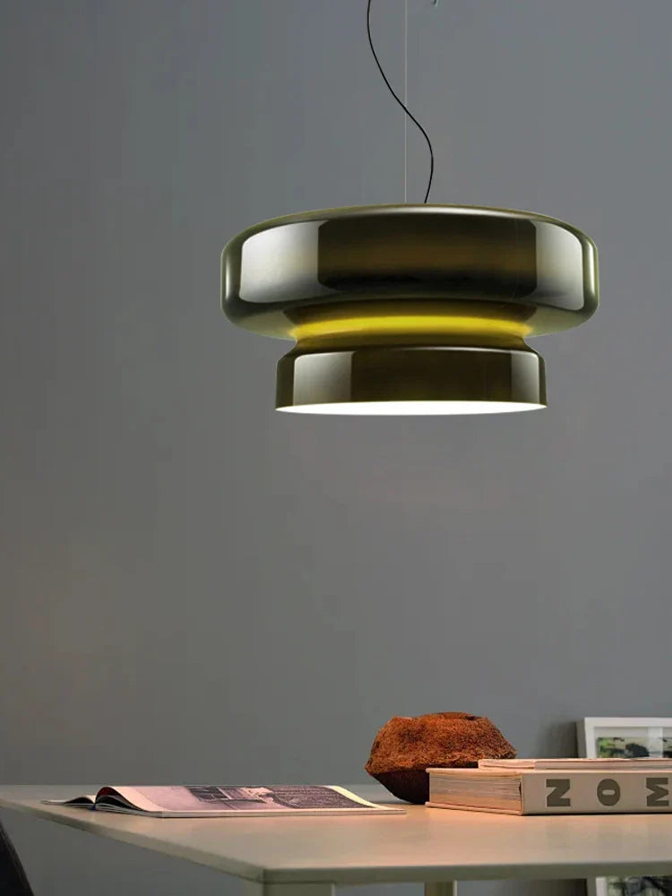Afralia™ Amber Green Glass Pendant Light Modern Round Dining Table Decor