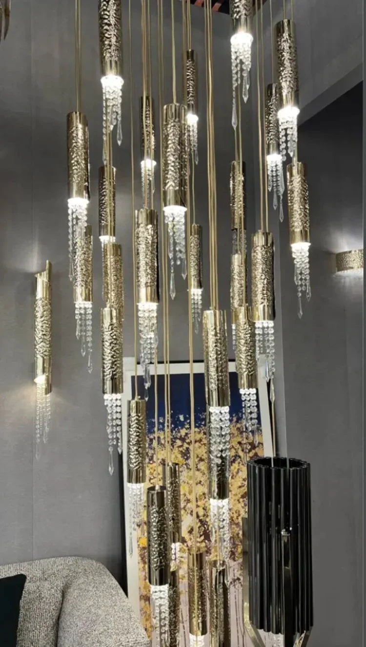 Afralia™ Crystal LED Large Staircase Chandelier for Modern Living Room Hall Loft