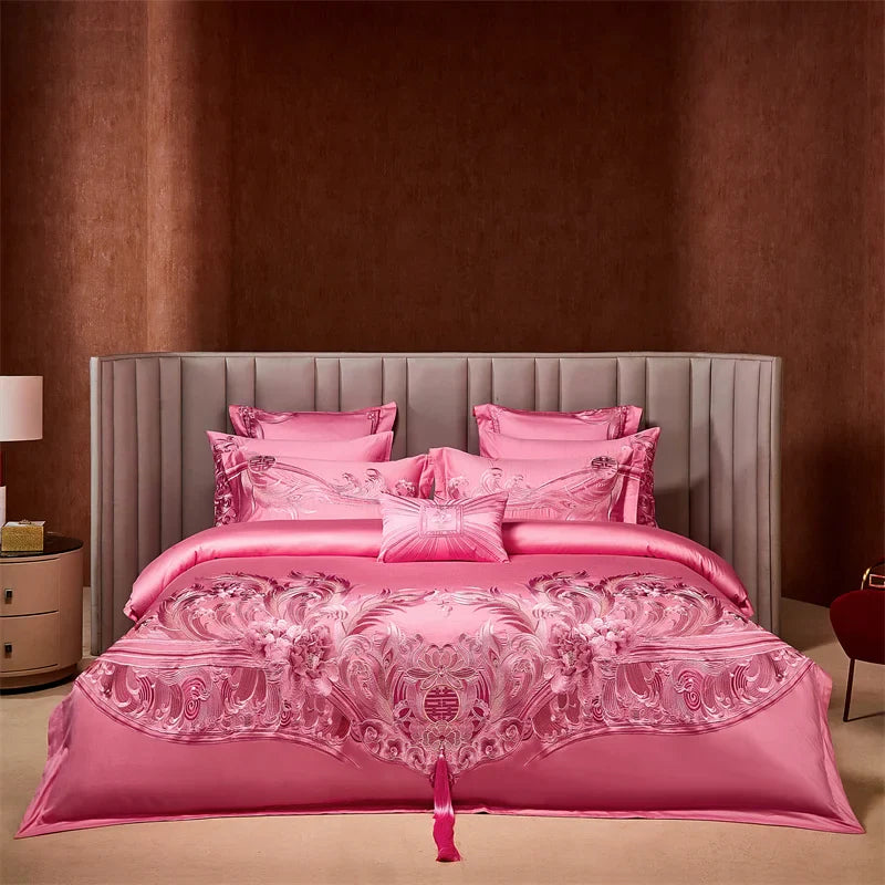 Afralia™ Peony Embroidery Luxury Chinese Style Bedding Set