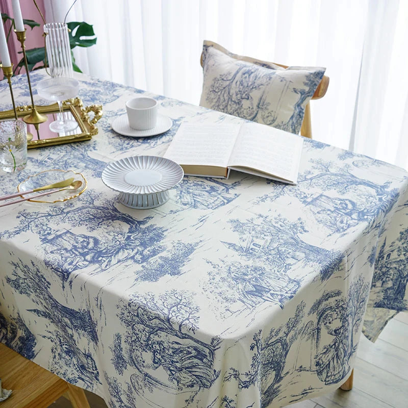 Blue Retro Pastoral Tablecloth Pillow by Afralia™ for Kitchen Decor & Table Settings