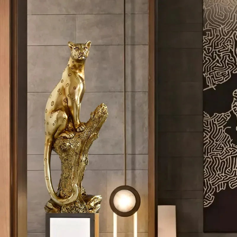 Resin Golden Leopard Statue, Office Decor, Home Ornament, Afralia™ Sculpture Gift