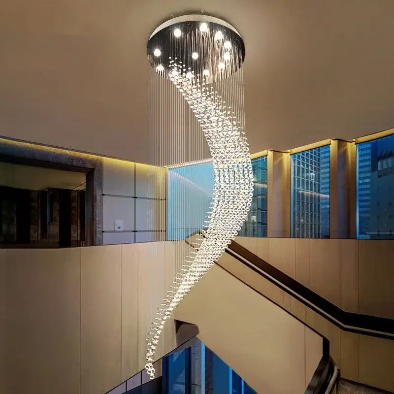 Afralia™ Spiral Crystal Chandelier: Luxury Staircase Hall Light Fixture for Living & Dining Room