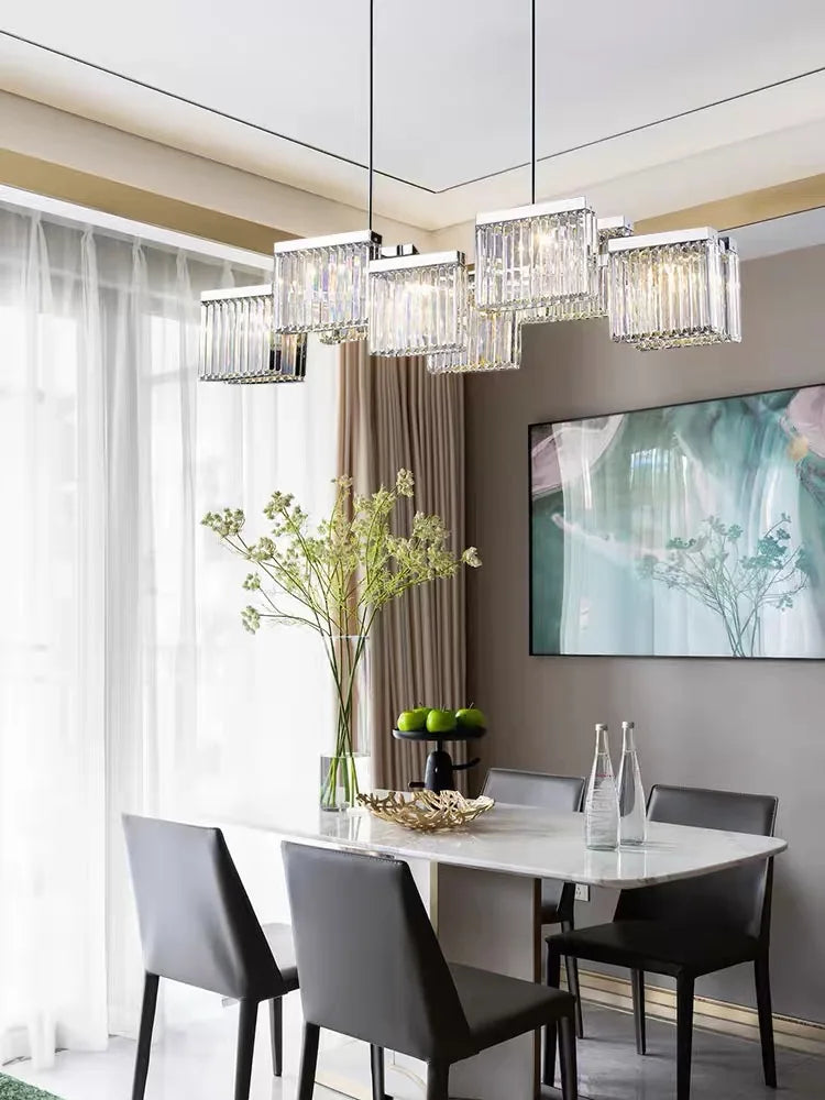 Afralia™ Luxury Crystal Pendant Lights for Dining Room - Chrome Steel Hanging Lamp
