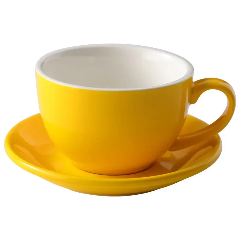 Afralia™ 350ml Latte Ceramic Coffee Cup and Saucer Set - Set of 2