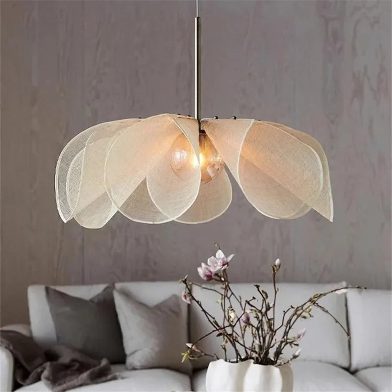 Afralia™ Flower Pendant Lamp: Nordic Fabric LED Light for Bedroom, Living Room & Dining Area